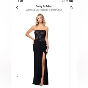 Betsy & Adam Elegant Black Evening Gown